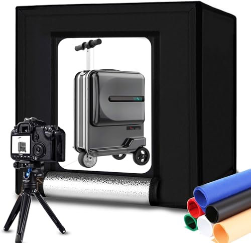 DUCLUS Lichtzelt 60x60 cm Photobox, Tragbare Lichtbox Fotostudio Dimmbare mit 5500K Bewegliche LED Lichtleisten, 6 Hintergründe für Produktfotografie
