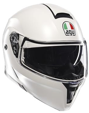 AGV Streetmodular ECE 22-06 Mono, Modularer Helm, Motorrad Klapphelm ECE 22-06 P/J in Zwei Konfigurationen zugelassen, mit Sonnenblende, Materia Matt Weiß, M