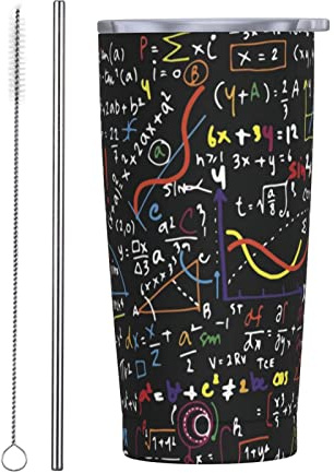 Math Formula Stainless Steel Mug,20 Oz Tumbler With Lids And Straws,Insulated Travel Mug Water Cup With ,1 Metal Straws & Flip Lid