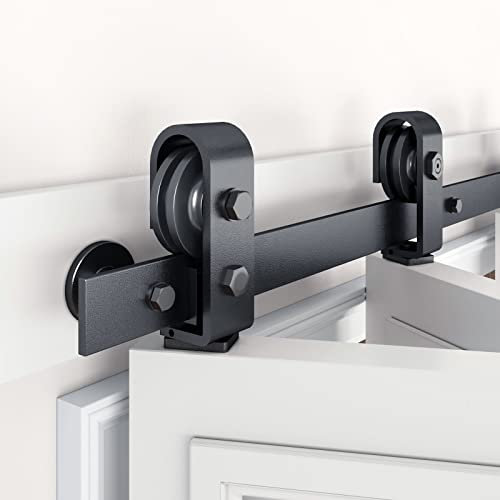 EaseLife 48 Bi-Folding Sliding Barn Door Hardware Track Kit - Top Mount Roller, Heavy Duty, Slide Smoothly Quietly - Easy Install, Black
