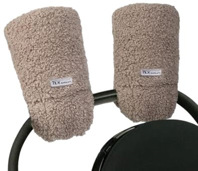 7AM Enfant Stroller Warmmuffs Gloves - Anti-Freeze Stroller Mittens for Handlebars, Water Repellent Hand Warmer Muff for Cold Weather, Plush Lined (Oatmeal)