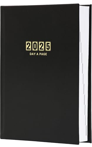 Tagesplaner 2024,2024 Tagesplaner Eine Seite pro Tag, Seite pro Tag, Kalender 2024 von Januar 2024,Dezember 2024, A5 Tagesplaner, Tageslaschen + Ledereinband, Schwarz