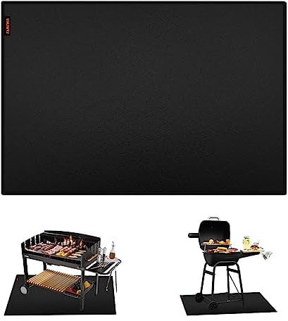 Base ignífuga, 150 x 100 cm, alfombrilla de protección para el suelo, alfombrilla de protección para el suelo, plegable, para barbacoa de gas, barbacoa de carbón vegetal, color negro