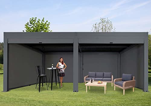 Pergola HWC-L46 mit 6X Seitenwand, Gartenpavillon Lamellen-Pavillon Rollo, 11cm-Alu-Gestell, sturmfest 3x6m - anthrazit