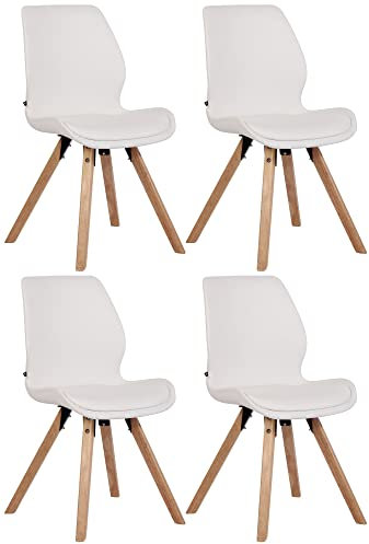CLP 4er Set Stuhl Luna Kunststoff I Stoff I Samt I Kunstleder I Lehnstuhl mit Holzgestell, Farbe:weiß, Material:Kunstleder