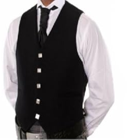 Men Black Scottish Kilt Waistcoat of 5 Buttons Argyle Prince Charlie Vest Formal and Smart