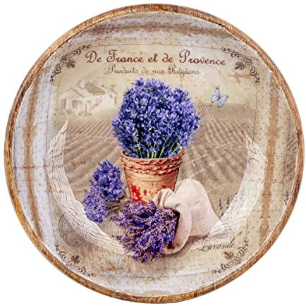 ROCKING GIFTS Assiette Ronde en céramique recouverte de Bois, saladier décoratif Rustique, 30 cm