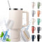 Temede Gobelet isotherme avec paille et anse - 1180 ml - Avec poignée et paille - En acier inoxydable - Double paroi - Gobelet isotherme portable pour boissons chaudes et froides