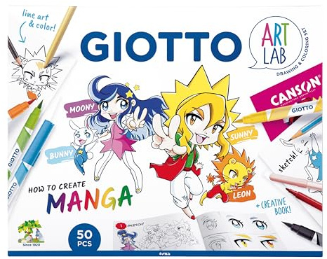GIOTTO Art Lab, How to create a Manga, Malset mit Anleitung, A4, Weiß
