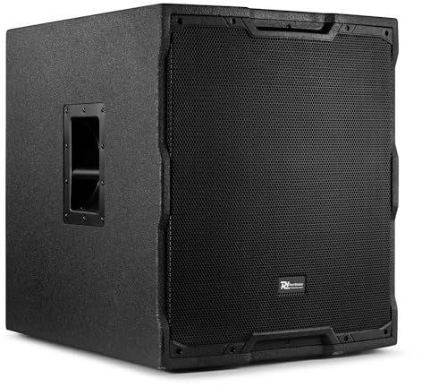 Power Dynamics PDY218SA subwoofer Amplificado de 18 y 1000W de Potencia Pico, entradas XLR balanceadas y RCA, limitador Integrado, Crossover Ajustable, Asas Laterales de Transporte, Color Negro