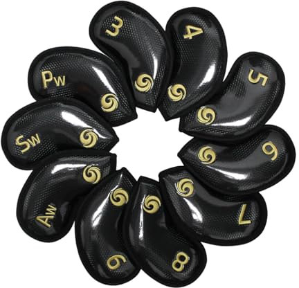 Scott Edward 10pcs Leather Golf Iron Head Covers Thick Synthetic PU Wedge Golf Headcover with Embroidered Number Tags Fit Most Clubs(3-9 Aw Sw Pw)