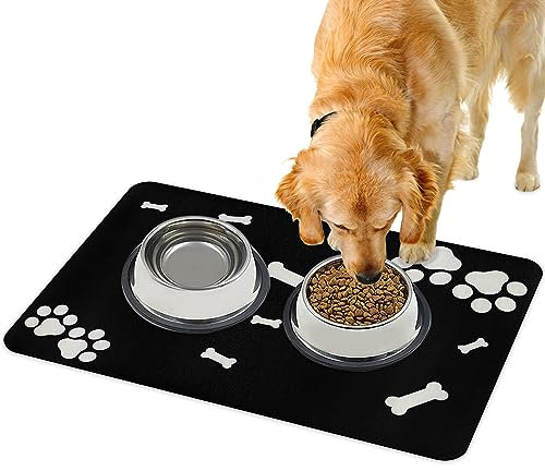 Tapis de nourriture pour chien - Tapis de gamelle absorbant pour les sols 60 x 40 cm - Tapis d'alimentation pour chiens et gamelles - Noir YOKUPOTAC antidérapant - Plateau facile à nettoyer pour chats