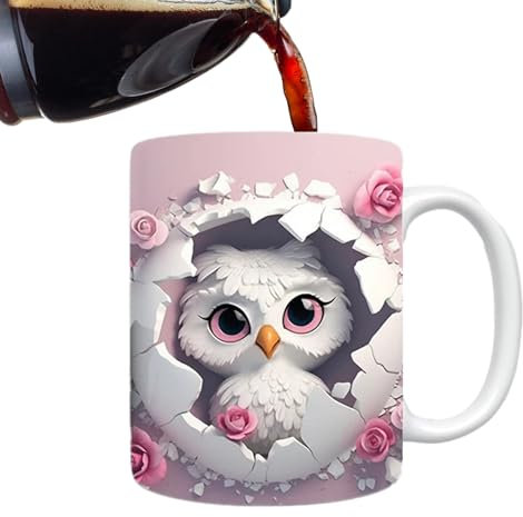 Youngwier -Kaffeetasse - Flache bemalte Keramik-Kaffeetassen | Eulen-Tasse, originelle Kaffeetasse aus Keramik, 325 ml, Urlaubs- und Geburtstagsgeschenk für Kaffee-, Milch- und Teeliebhaber