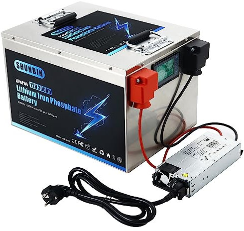 SHUNBIN Lifepo4 Akku 12V 200Ah 2560Wh Maximale 20000 Tiefenzyklen mit BMS Lithium Batterie für Sonnensystem,Wohnmobil,Boot,Golf Carts,Haushalt,Solarpanel Kit,Camping