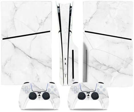 PS5 Slim Disc Version Skin für Konsole und Controller, Vinyl-Aufkleber Playstation 5 Slim Skins Wrap Decal Cover Schutzzubehör für PS5 Slim Disc Edition (weißer Marmor)