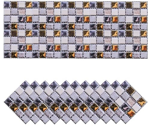 sourcing map 20Pcs Peel and Stick Backsplash Tiles Mosaic Tile Stickers 10x10cm Square Wallpaper Self-Adhesive PVC Waterproof Wall Sticker Decals for Kitchen Bathroom Wall DIY Crafts (Style 28)