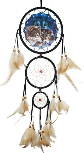 Dreifache Kreise Wolf Adler Bär Einhorn Traumfänger Schlafzimmer Wanddekoration Weihnachten Home Dekoration Zimmer Zubehör Weiß Mond Feder Dekoration - Einzigartige Home Craft Wall Pendant (A