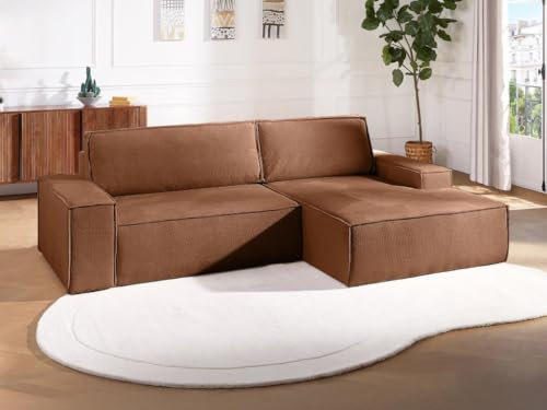 Vente-unique-Ecksofa mit Schlaffunktion - Ecke rechts - Strukturstoff - Terracotta - Amelia