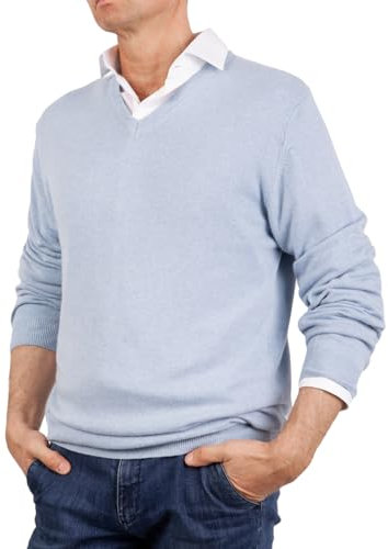 Marenza Scollo V Uomo Manica Lunga Misto Cashmere Seta Made in Italy (XXL, Azzurro)