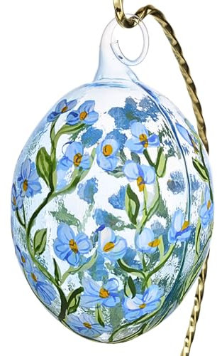 Osterei-Ornament, mundgeblasen, Glas, vergissmeinnicht