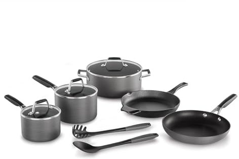 Calphalon Select Classic Hard Water Based Anodized Nonstick Versatile 10 Piece Pots and Pans Cookware Set with AquaShield Nonstick Technology