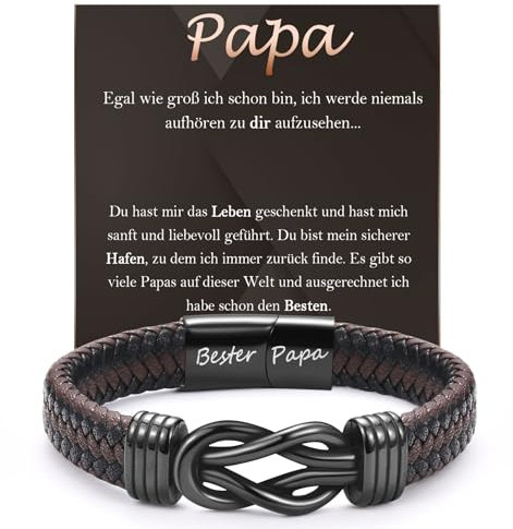 FAOMZQ Papa Geschenk, Lederarmband mit Gravur für Vater, Bester Papa Armband Geschenke zum Vatertag Geburtstag Weihnachten