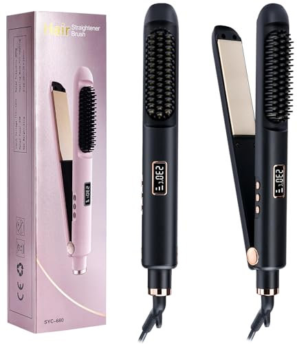 Kairey Hair Straighteners and Curler 3 in 1 Hair Straightener Brush Hair Straighteners for Women Hot Comb with Adjustable Temp for All Hair Types Anti-Scald 30s Fast Heating