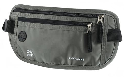 LEXICANMHS Reise Bauchtasche Diebstahlsicher,Bauchtasche Flach unter Kleidung,Reise Geldgürtel mit kreditkartenfach RFID Schutz,Handy Bauchtasche für Smartphone,Money Belt für Damen Herren (Grau)