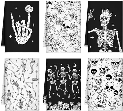 Bencailor Küchentücher mit Totenkopfmotiv, Türkis, Bauernhaus, Kuh, Katze, Gothic, Hexe, Mond, Tee, Waschlappen für Frühling, Sommer, Küche, Dekoration, Zuhause, 61 x 40,6 cm (Weiß, Totenkopf Finger