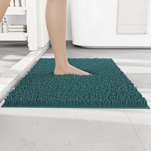 RUN HELIX Chenille Badematte rutschfest - Super Saugfähige und Maschinenwaschbar Badezimmerteppich - Ideal Badteppich für Badezimmer, Toilette und Innenräume - 50x80 cm, Dunkelgrün