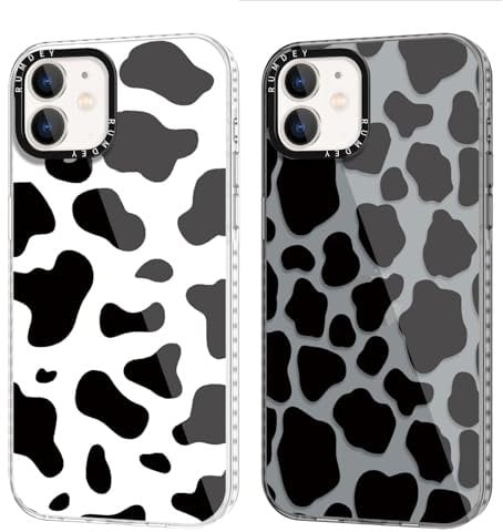 RUMDEY 2 Pack Cute Pattern for iPhone 7 Plus / 8 Plus 5.5 Phone Case, Cow Print Aesthetic Design Clear Cases Soft Silicone Slim TPU Shockproof Protective Fundas for Women Girls,Black&White
