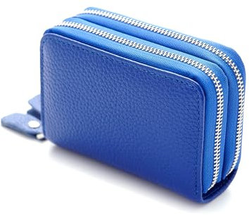 Kakbrt Porte-Cartes de Crédit en Cuir Femme, Double Fermeture Éclair Portefeuille Porte-Carte, Multi-Cartes Porte-Monnaie, Portefeuille Anti Piratage Femme, Mini Porte-Carte Porte-Monnaie (Bleu)