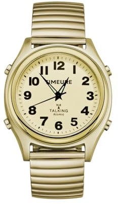 Sprechende Uhr, Atomuhren, Sprachansage von Uhrzeit/Datum/Alarm, stündlicher Glockenschlag, kein Aufladen erforderlich, Keine App, ideal für ältere/sehbehinderte Menschen, TU-0901 (Gold, Damen)