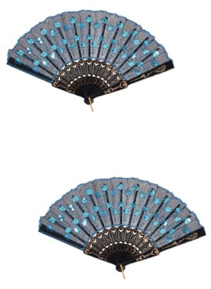 PRETYZOOM 2St Faltfächer mit bestickten Pailletten Faltbarer Tanzfächer Pfauentanz-Fan wandverkleidung wand polsterung Geschenkidee Lüfter Handventilator faltbar orientalischer Handfächer