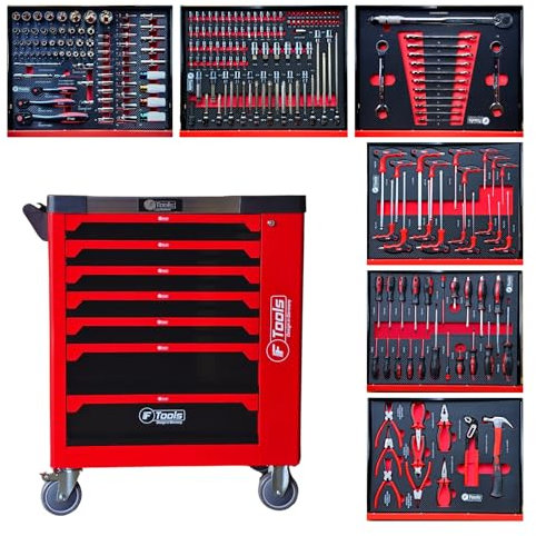 toolcar F-Tools Red XXL Werkstattwagen Werkzeugwagen gefüllt mit Werkzeugen