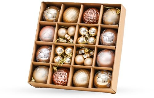Christmas Tree Decorations Baubles 44 Pcs – Hanging Ball Ornaments Sets – Shatterproof 3 & 6cm Plastic Balls for Festive Holiday – Ideal for Home, Trees, Wedding & Party Décor (Pink, Champagne & Gold)