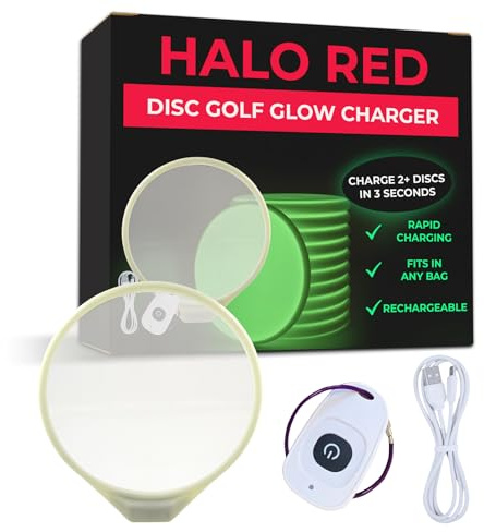 HYZER HOUND DISCS Halo Red Disc Golf Glow Ladegerät, USB-C wiederaufladbar | Fernaktiviertes UV lädt zwei Leuchtscheiben in 3 Sekunden auf volle Helligkeit; kompakt, passt in Ihre Tasche