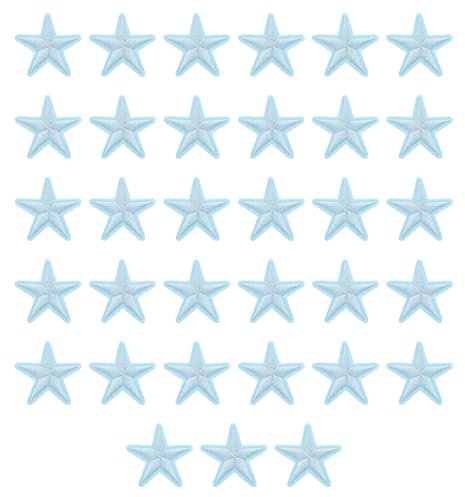 sourcing map 33 Pcs 5Star Patches Iron on Patches, Light Blue Sew Embroidered Patches Appliques Embellishments 1.5IN Repair Patch for DIY Garment Craft Backpack Clothes Gift Decorations