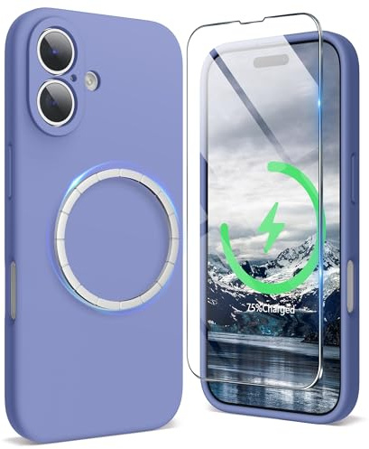 SURPHY Magnetic Design for iPhone 16 Case, Liquid Silicone Protection for Each Lens Shockproof Gel Rubber Phone Case for iPhone 16 6.1 inch 2024, Lavender Grey