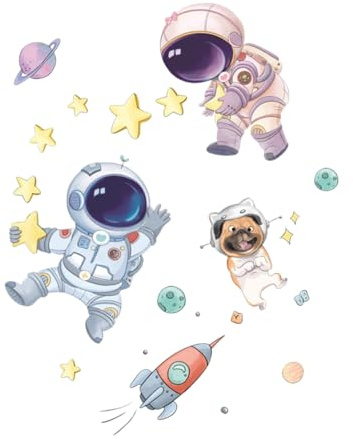 BESTonZON 2blätter Astronauten Wandsticker Für Kinderzimmer Abnehmbare Wanddekoration Mit Raketen Und Sternen Zur Verschönerung Von Wänden Und Fenstern