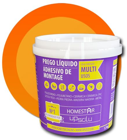 Adhesivo de Montaje Multiusos (1,5Kg) interior y exterior, Pegamento fuerte (clavo) de base acuosa, Pintable. Todos Materiales PVC, Madera, Metal, Cerámica, Yeso, Corcho, Piedra, Poliestireno,etc.