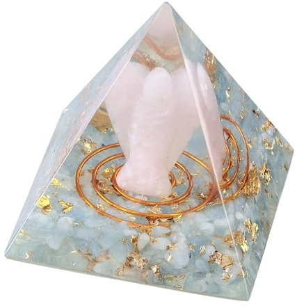 Nupuyai Aquamarin Kristall Pyramide mit Rosenquarz Schutzengel, Spirituelle Heilung Engel Figur Edelstein Pyramide Reiki Schutzstein Meditation Feng Shui Dekoration