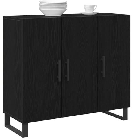 vidaXL Sideboard Schwarz Eichen-Optik 90 x 34 x 80 cm Holzwerkstoff | Bietet viel Platz zum Verstauen von Dingen, Moderner Look mit verstecktem Stauraum für ein minimalistisches Flair,