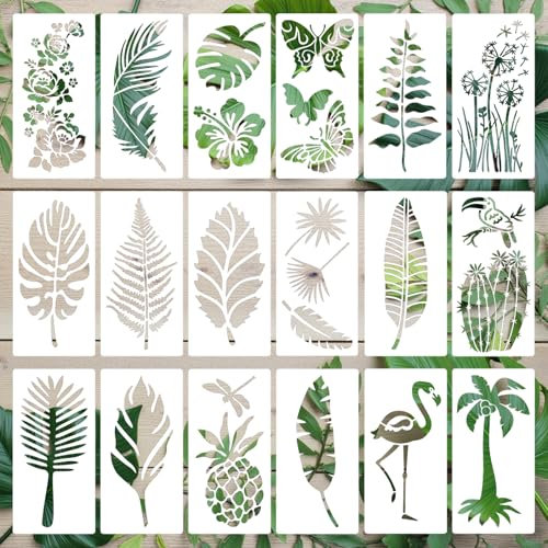 18PCS Plant Stencils,Animal Template,Reusable Leaf Stencils Painting Crafts Templates Floral Leaves Drawing Stencil for Wood DIY Craft Template for Painting on Furniture, Canvas, Wall, Home Decor