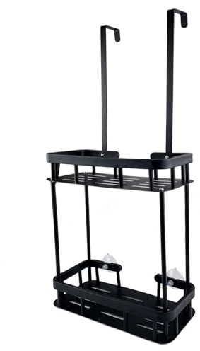 TERRARIDE Etagère Douche, Rangement sans Perçage, Salle de Bain Rangement et Organisation avec Crochets, Étagère de Salle de Bain, étanche à l'eau Panier, pour Salle de Bain, Cuisine, Noir