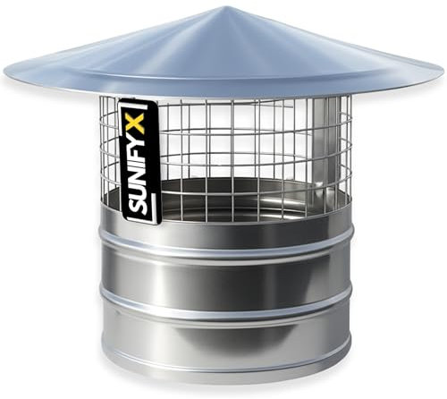 SUNIFY Edelstahl Schornsteinhaube mit Vogelschutzgitter Kaminhaube Regenabdeckung Schornsteinaufsatz Wetterfest Rostfrei für Kamin Schornstein Vogelschutz Regenhaube (180mm)