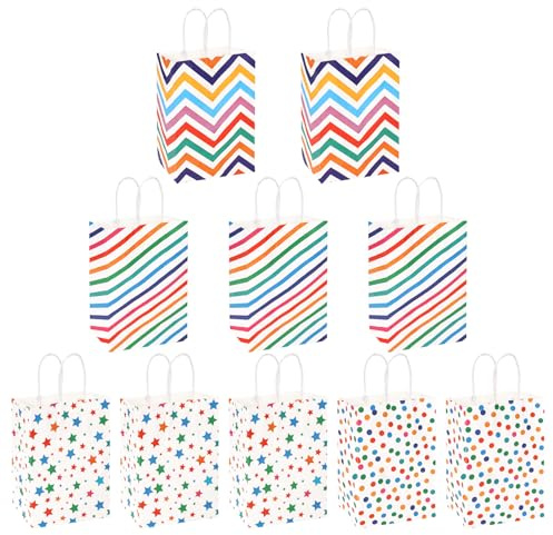 10PCS Geschenktaschen Papiertüten mit Henkel,Geburtstag Tüten, Colorful Party Bags Mitgebseltüten Papier Gastgeschenke zum Verpacken von Kindergeburtstag, Feiern (Streifen)