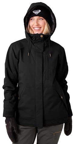 Roxy Women's Billie Jacket – 10K Waterproof Snow Jacket, Tailored Fit, PFAS-Free, Insulated, Black, Large