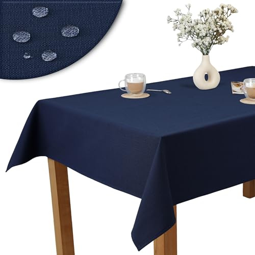 invitta Tischdecke 80x120 cm Dunkelblau Baumwolle Polyester Mischung 230 g/m2 - Hochwertig, Elegante Leinenoptik, Fleckenschutz Cotton Tischtuch mit Lotuseffekt, Pflegeleicht, O1-P130