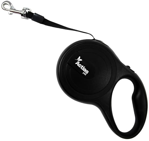 Actiaspet Retractable Dog Lead Training Pet Leash 5m or 8m Max 50kgs Extendable (Black, 5m)